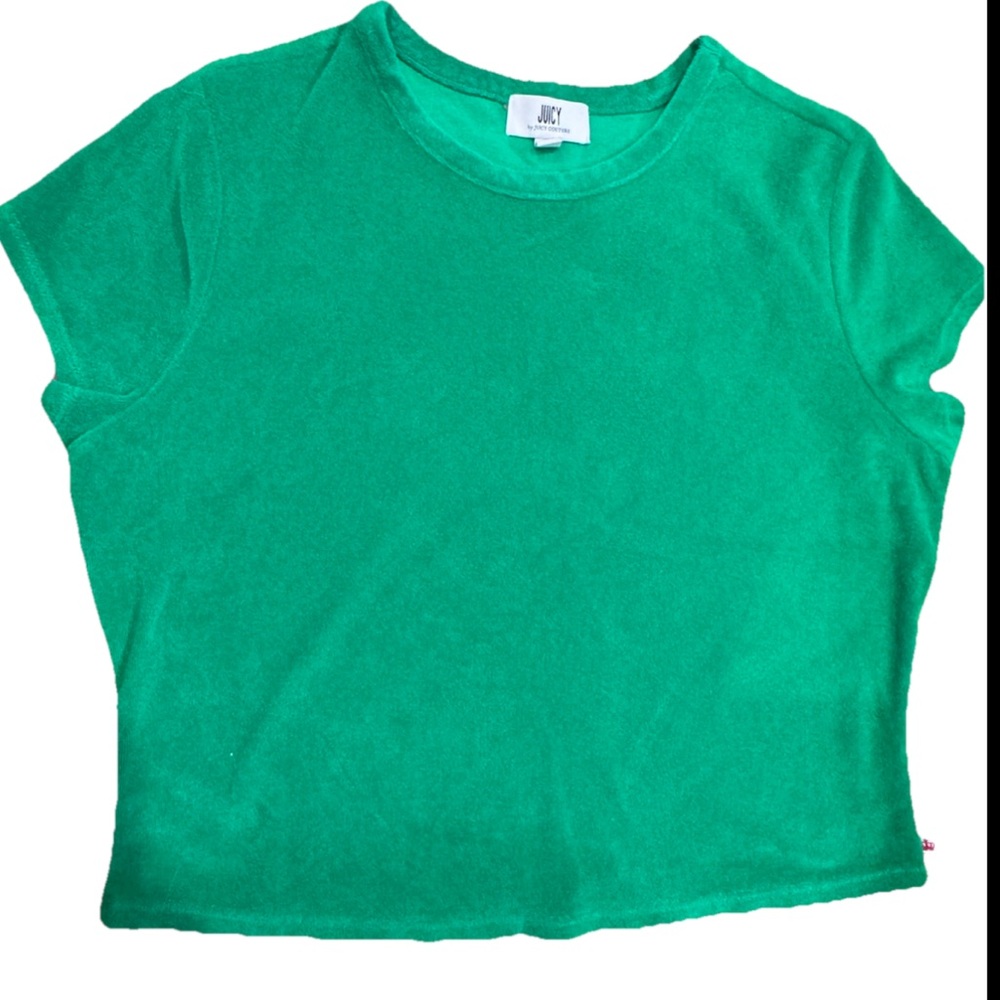 Juicy Couture Kelly Green Crop Top Shirt Women XL Terry Cloth Short Slv Y2K